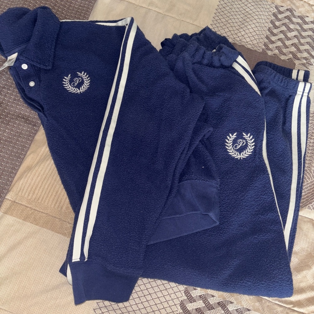 PINK Navy Blue Tracksuit fleece  with White Stripes